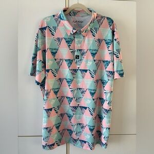 Full Wedge Golf Men Polo 3XL (fits smaller) Pattern Pink Blue Summer Maximalist